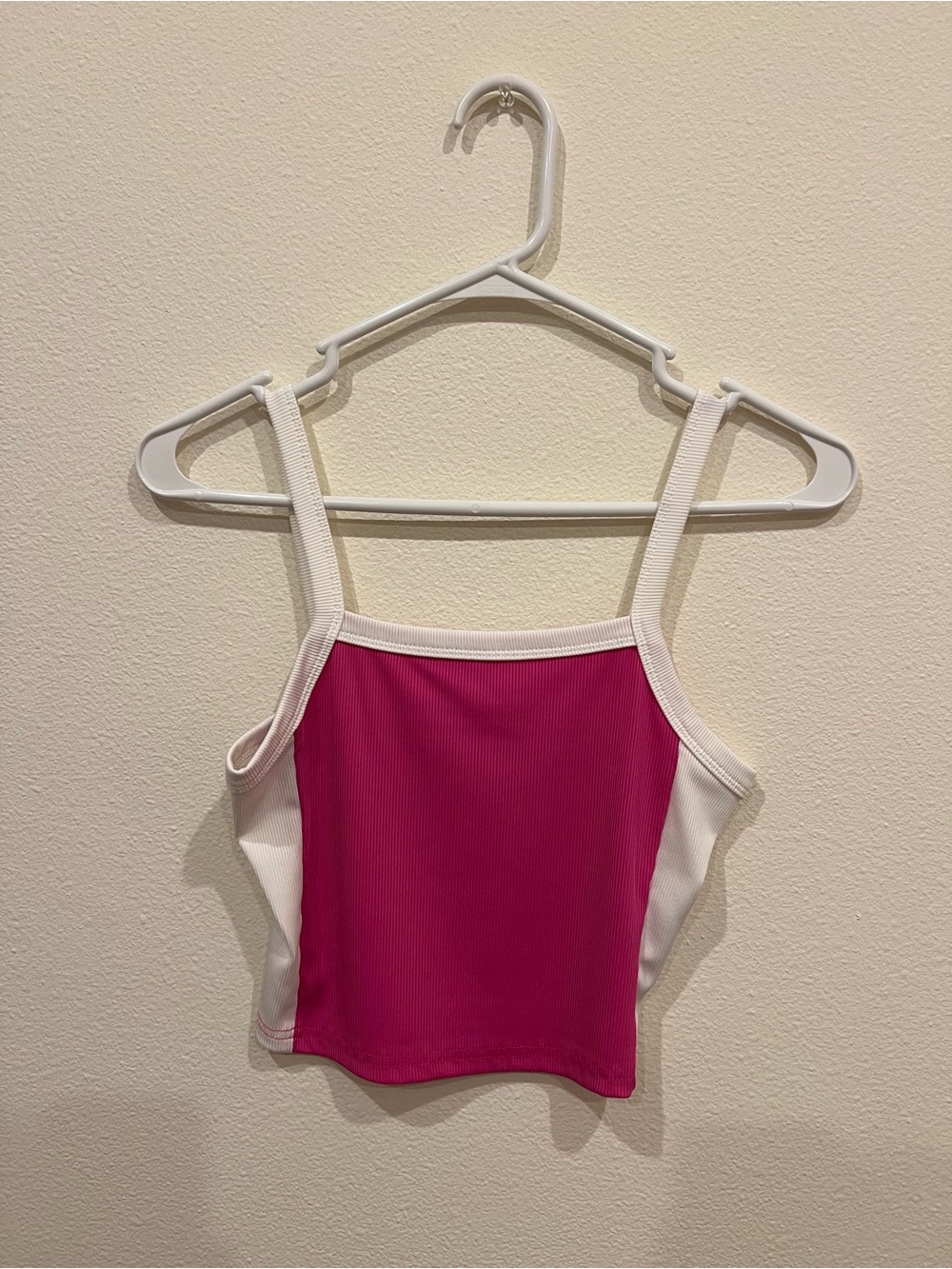 SHEIN Pink and White Ribbed Cropped Cami